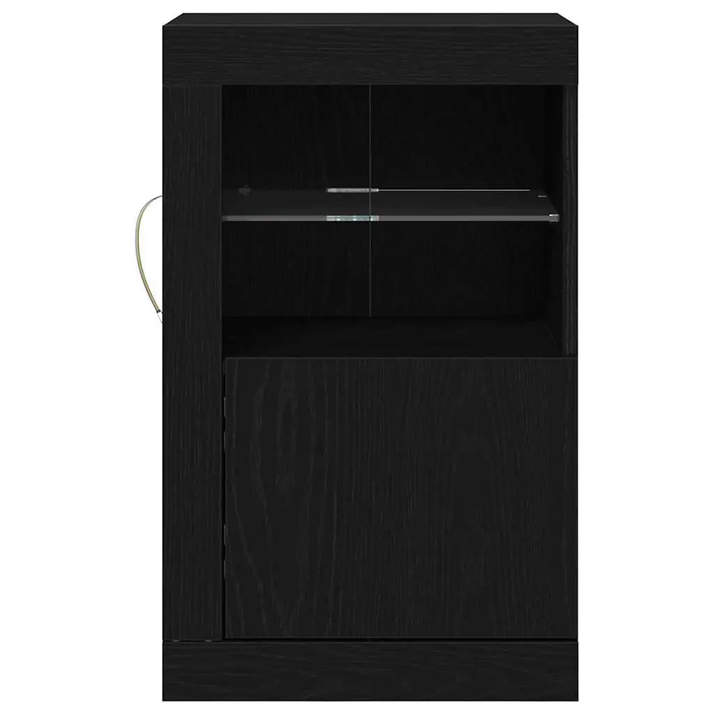 LED Sideboard Black Oak 2 pcs Engineered Wood with RGB Lights Storage Unit