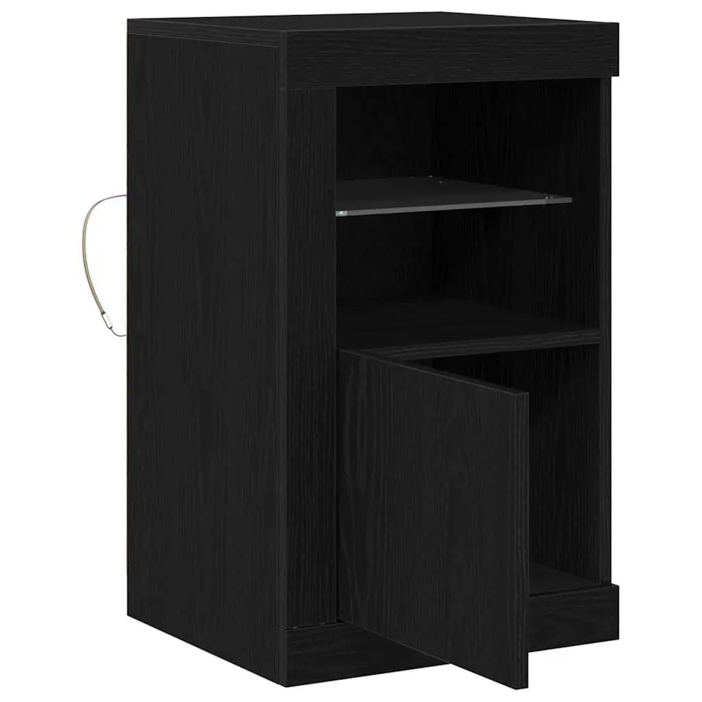 LED Sideboard Black Oak 2 pcs Engineered Wood with RGB Lights Storage Unit