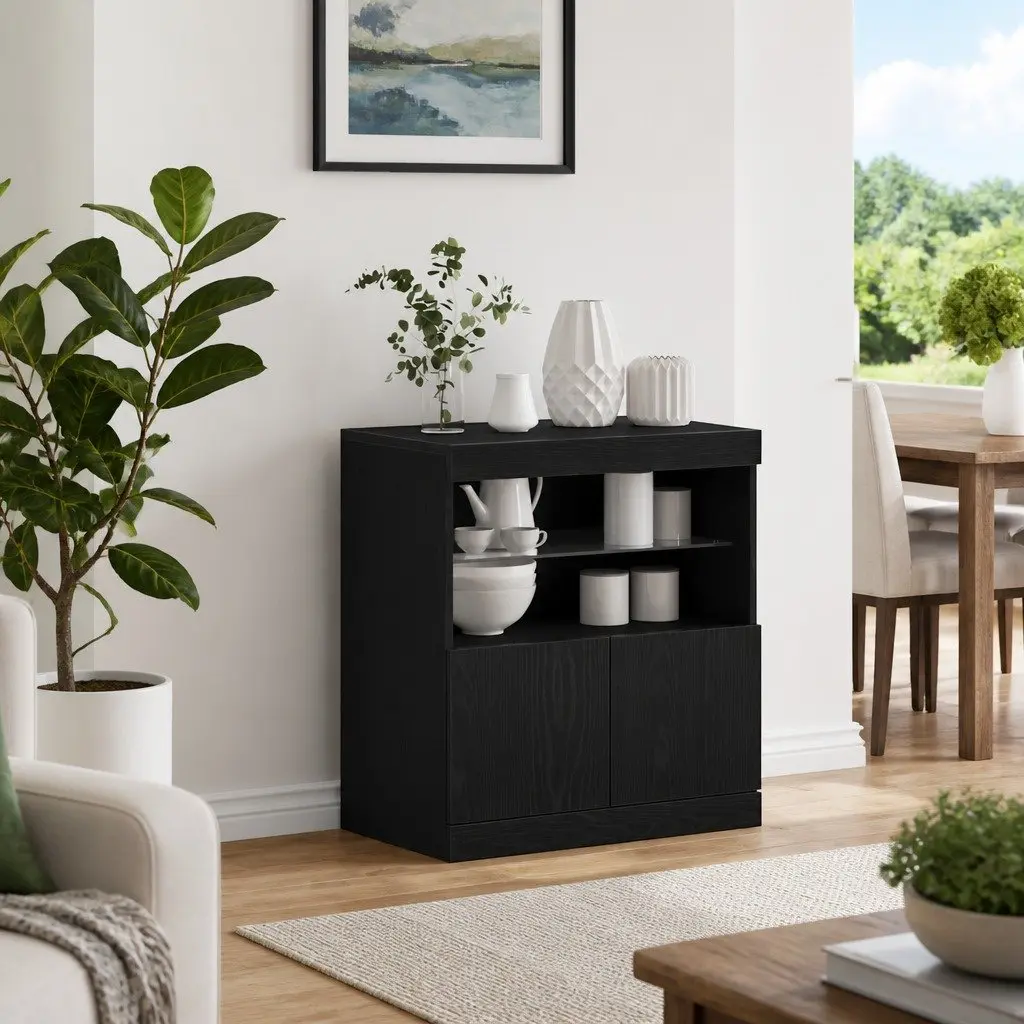 LED Sideboard Black Modern 60.5 x 37 x 67 cm Engineered Wood with RGB Lighting