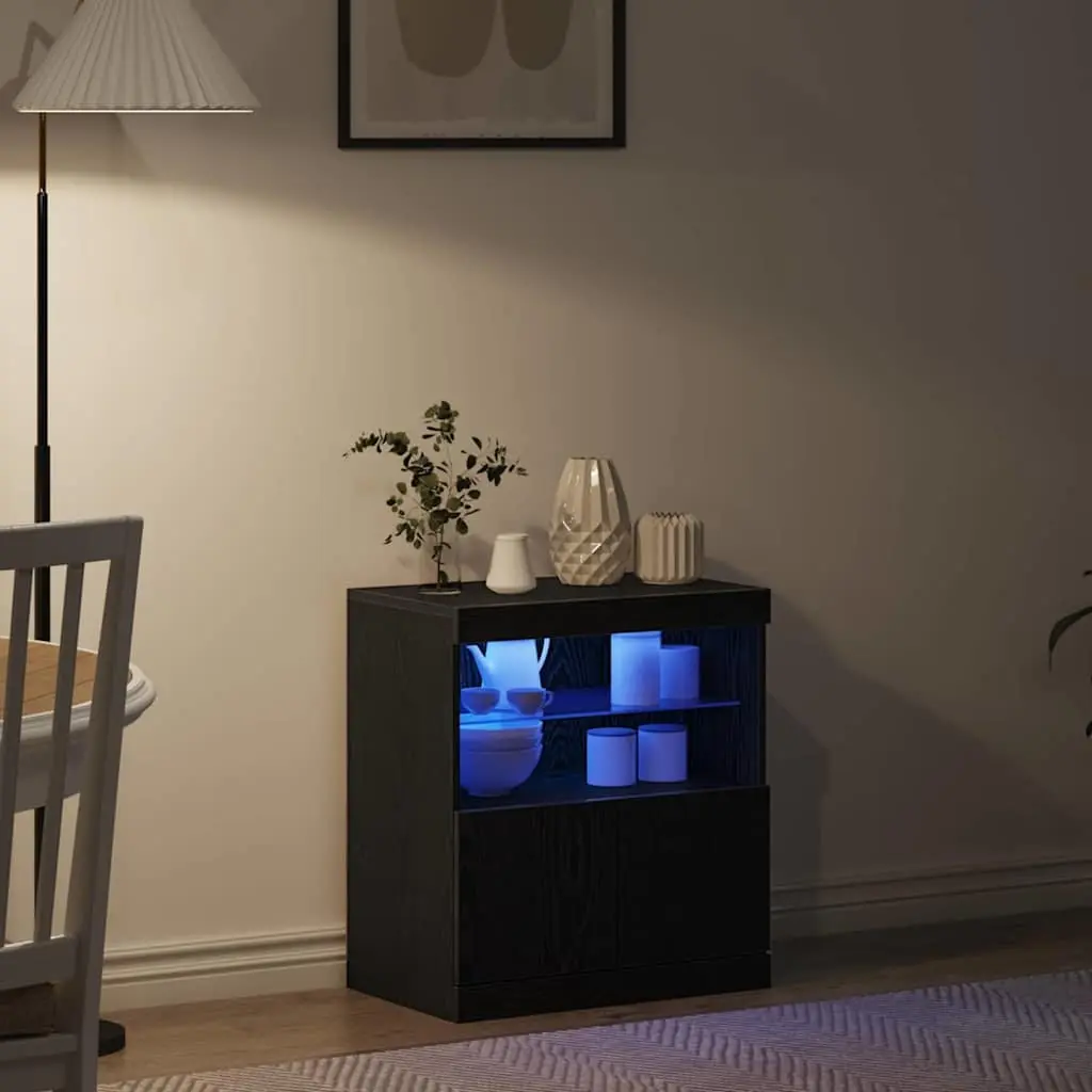 LED Sideboard Black Modern 60.5 x 37 x 67 cm Engineered Wood with RGB Lighting