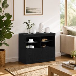 Stylish LED Sideboard Black Storage Cabinet with Sliding Doors