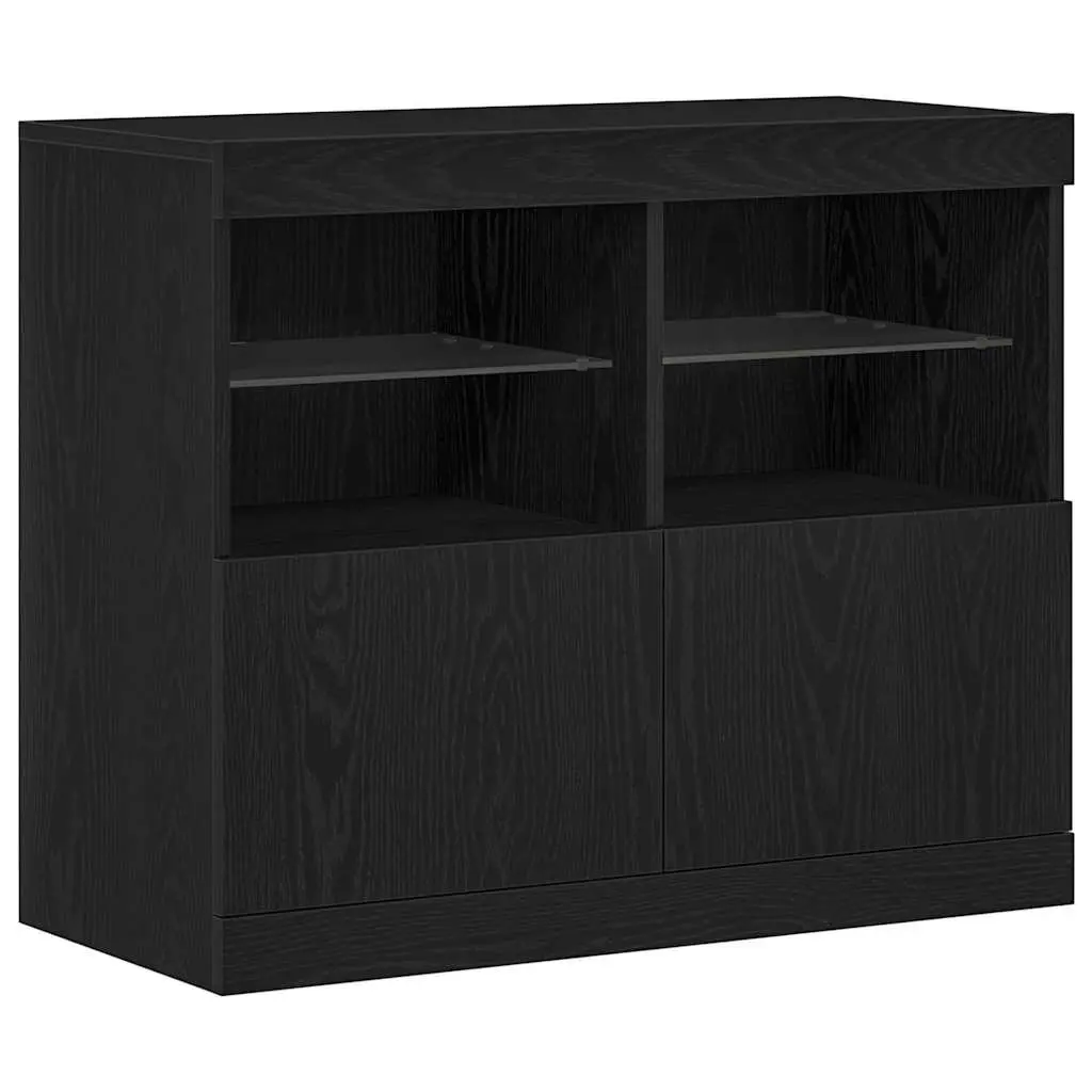 LED Sideboard Black Storage Cabinet with Sliding Doors