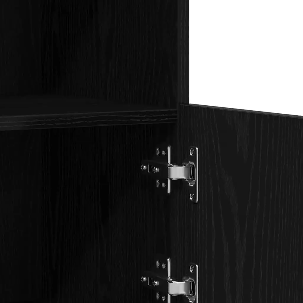 LED Sideboard Black Storage Cabinet with Sliding Doors