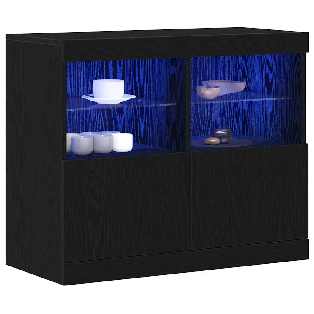 LED Sideboard Black Storage Cabinet with Sliding Doors