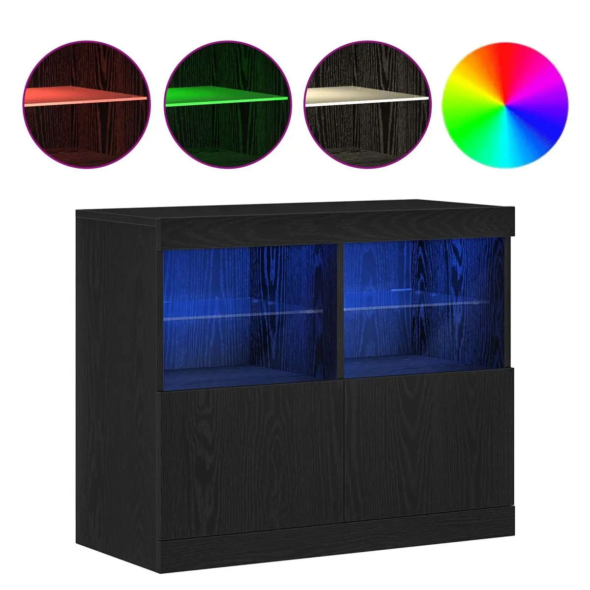 LED Sideboard Black Storage Cabinet with Sliding Doors