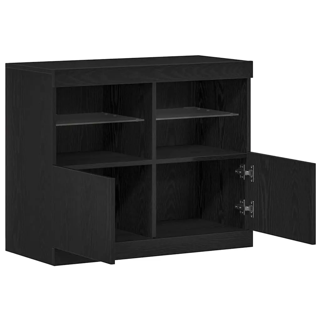 LED Sideboard Black Storage Cabinet with Sliding Doors