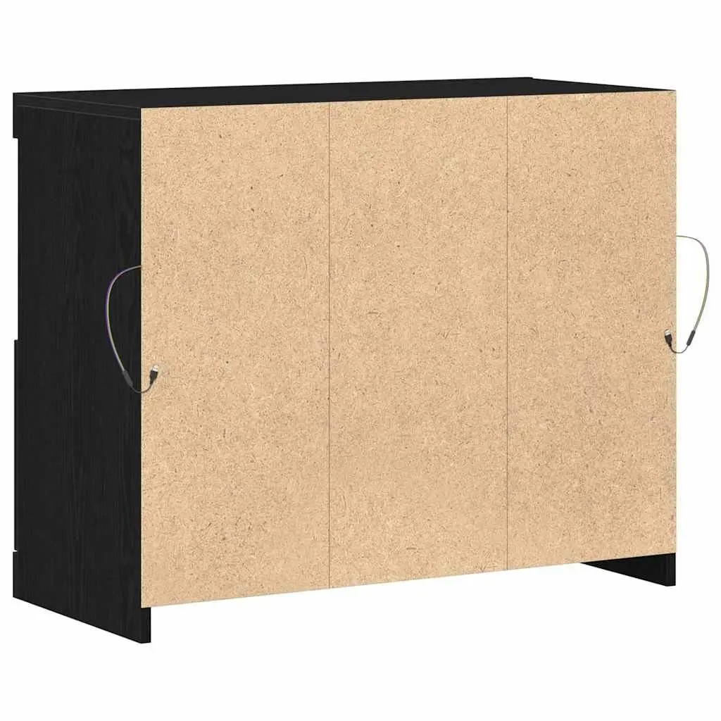 LED Sideboard Black Storage Cabinet with Sliding Doors