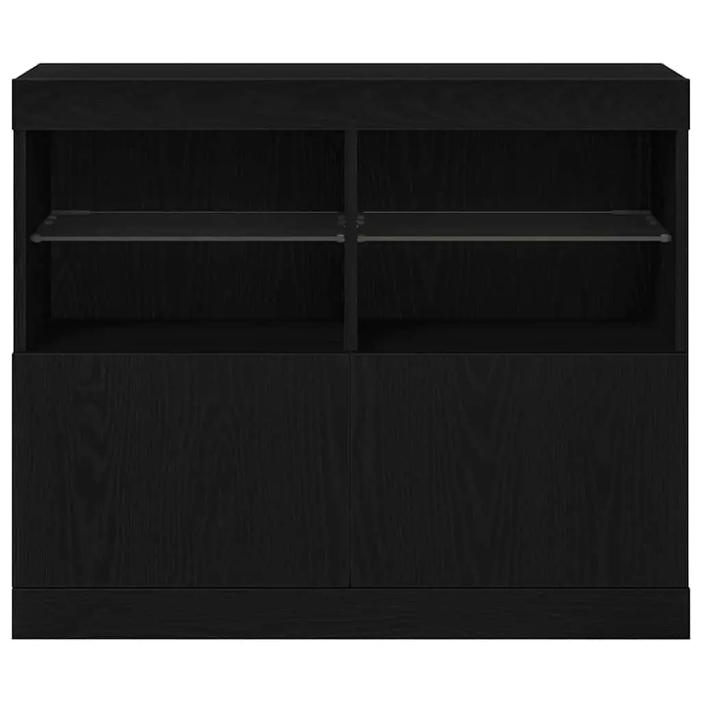 LED Sideboard Black Storage Cabinet with Sliding Doors
