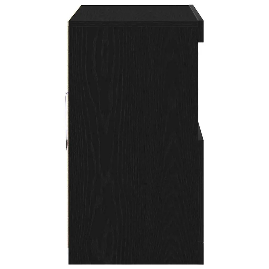 LED Sideboard Black Storage Cabinet with Sliding Doors