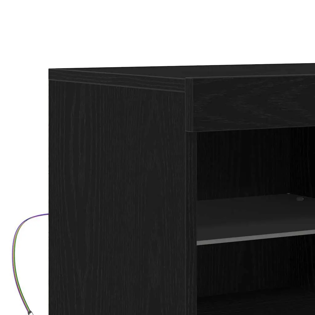 LED Sideboard Black Storage Cabinet with Sliding Doors