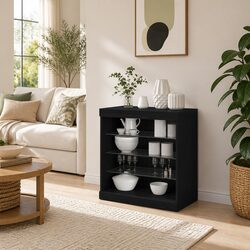 Black Oak LED Sideboard with Glass Shelves