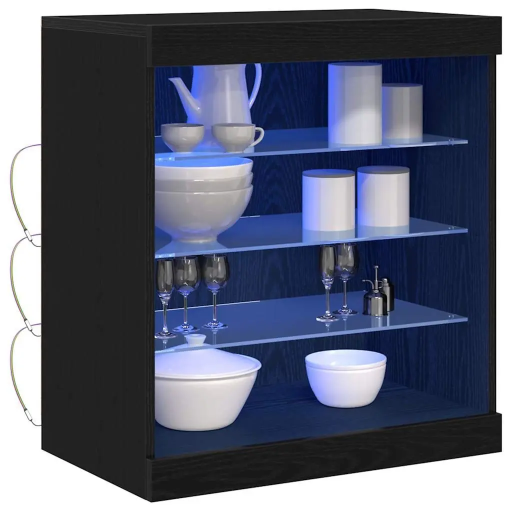 Black Oak LED Sideboard with Glass Shelves