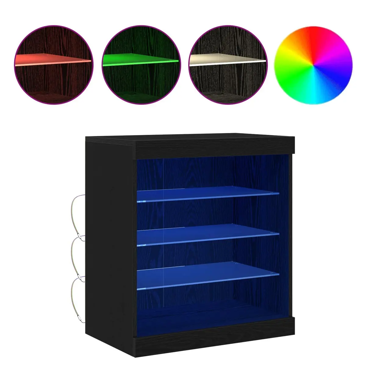 Black Oak LED Sideboard with Glass Shelves