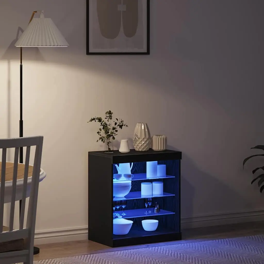 Black Oak LED Sideboard with Glass Shelves