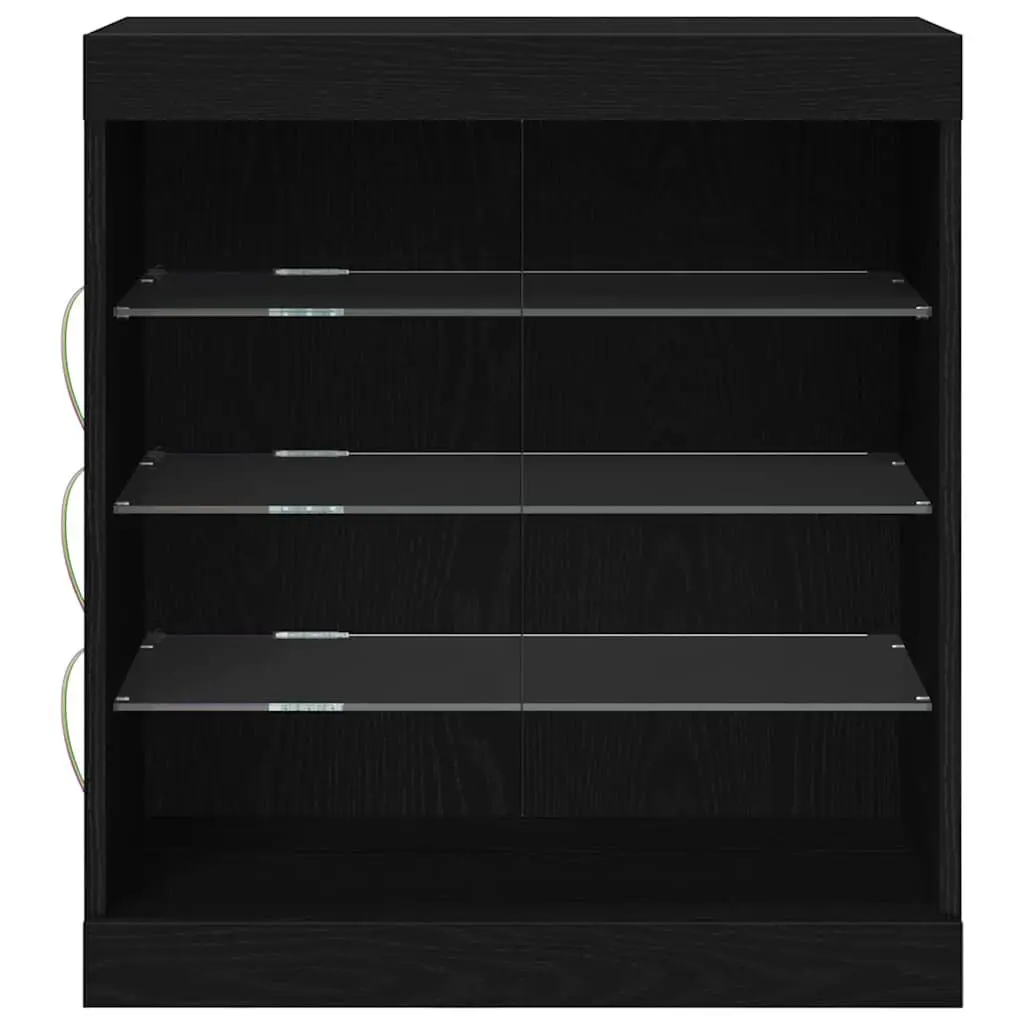 Black Oak LED Sideboard with Glass Shelves