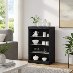 Modern Black Oak LED Sideboard with Glass Shelves