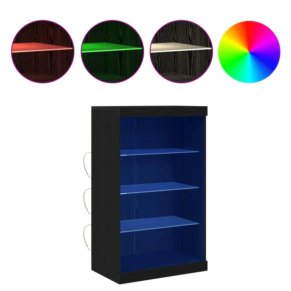 LED Sideboard Black Oak Modern Storage Cabinet with Glass Shelves 60.5 cm Engineered Wood