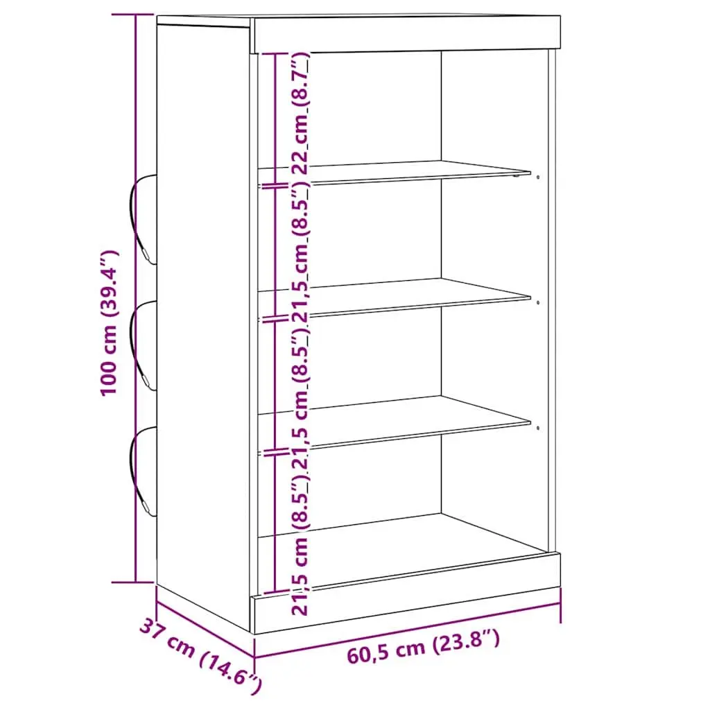 LED Sideboard Black Oak Modern Storage Cabinet with Glass Shelves 60.5 cm Engineered Wood