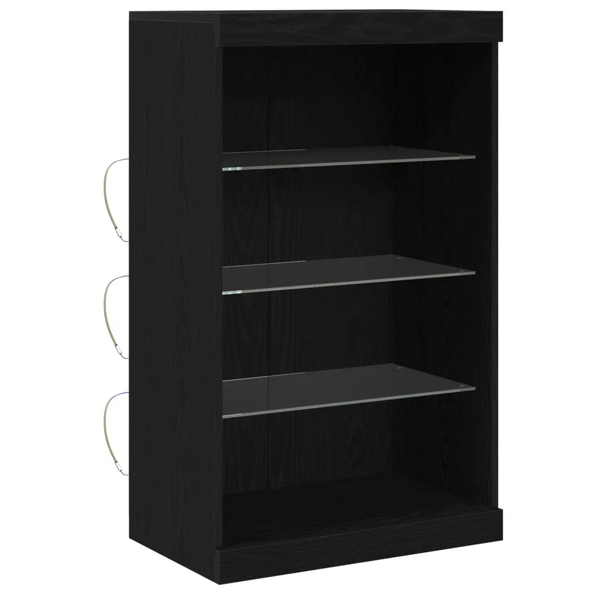 LED Sideboard Black Oak Modern Storage Cabinet with Glass Shelves 60.5 cm Engineered Wood