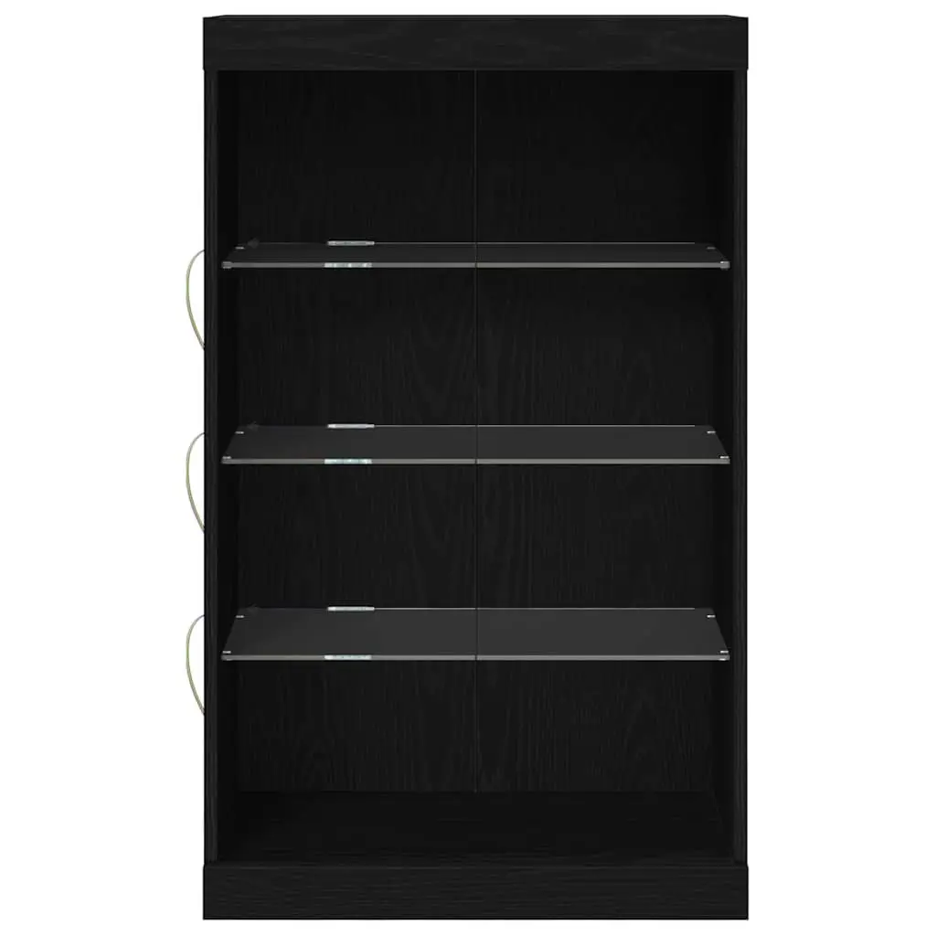 LED Sideboard Black Oak Modern Storage Cabinet with Glass Shelves 60.5 cm Engineered Wood