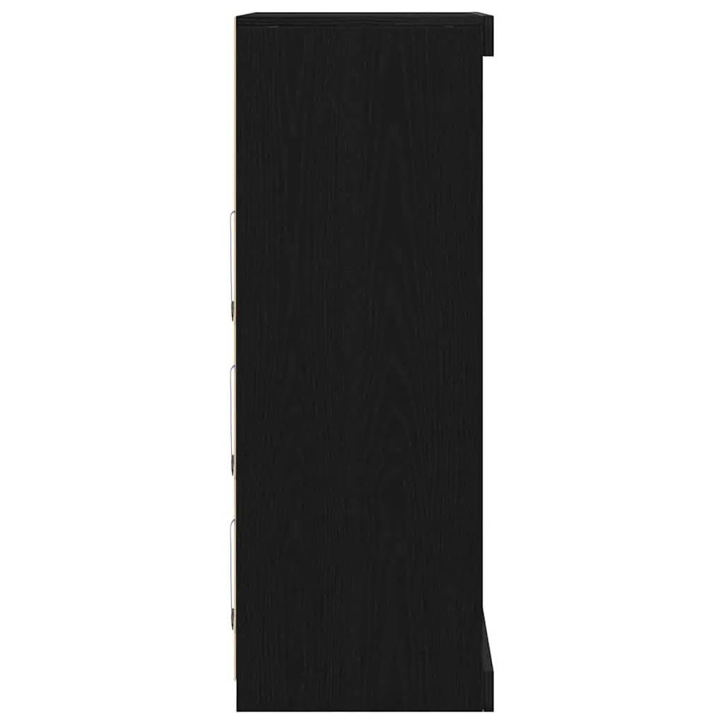 LED Sideboard Black Oak Modern Storage Cabinet with Glass Shelves 60.5 cm Engineered Wood