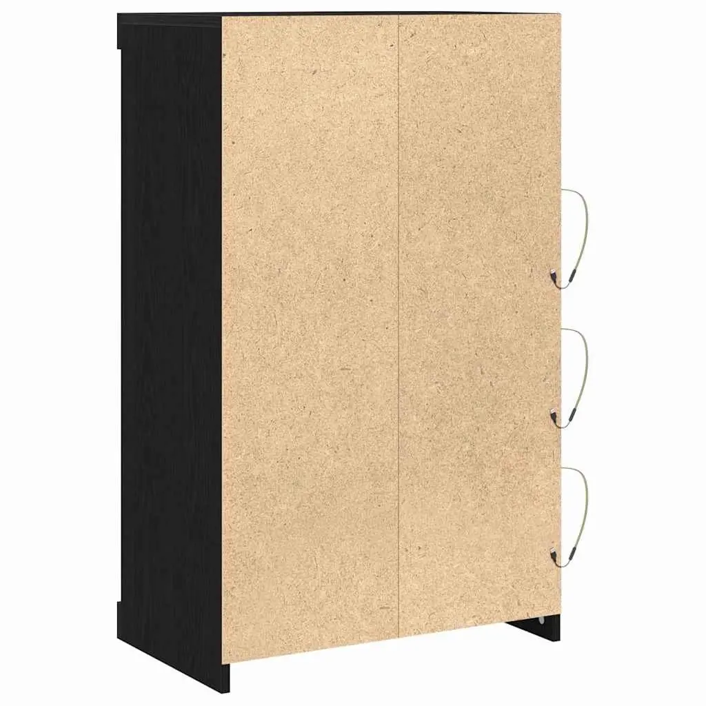 LED Sideboard Black Oak Modern Storage Cabinet with Glass Shelves 60.5 cm Engineered Wood