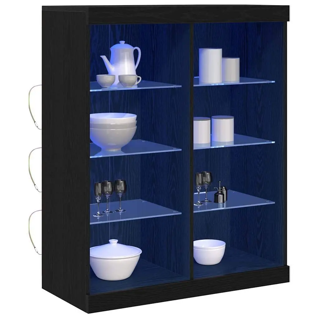 LED Sideboard Modern Black Oak 81x37x100cm Engineered Wood with Glass Shelves