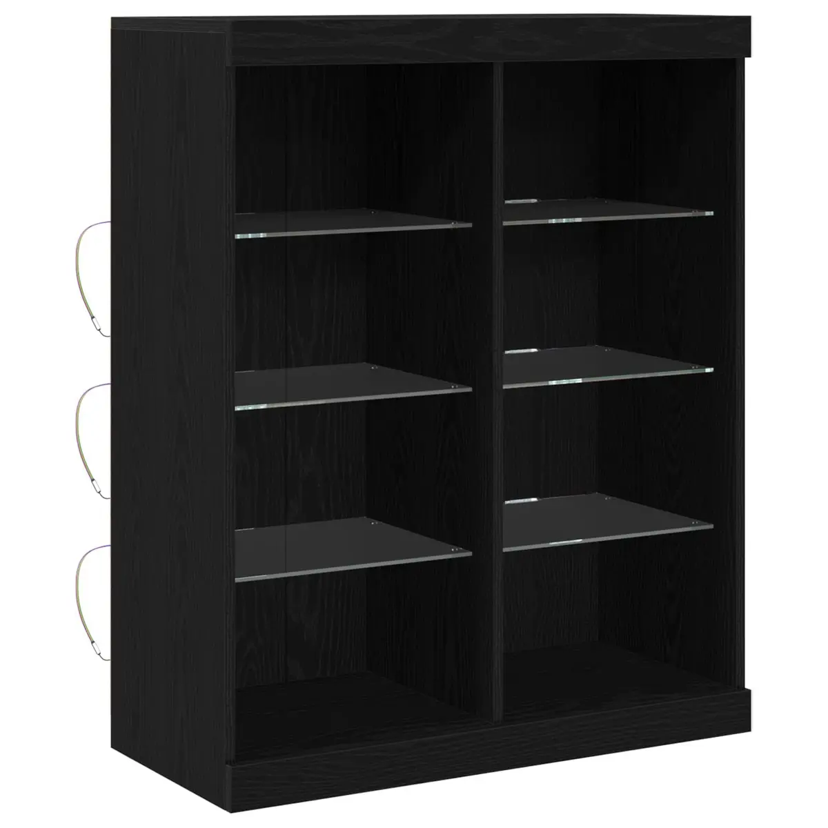 LED Sideboard Modern Black Oak 81x37x100cm Engineered Wood with Glass Shelves