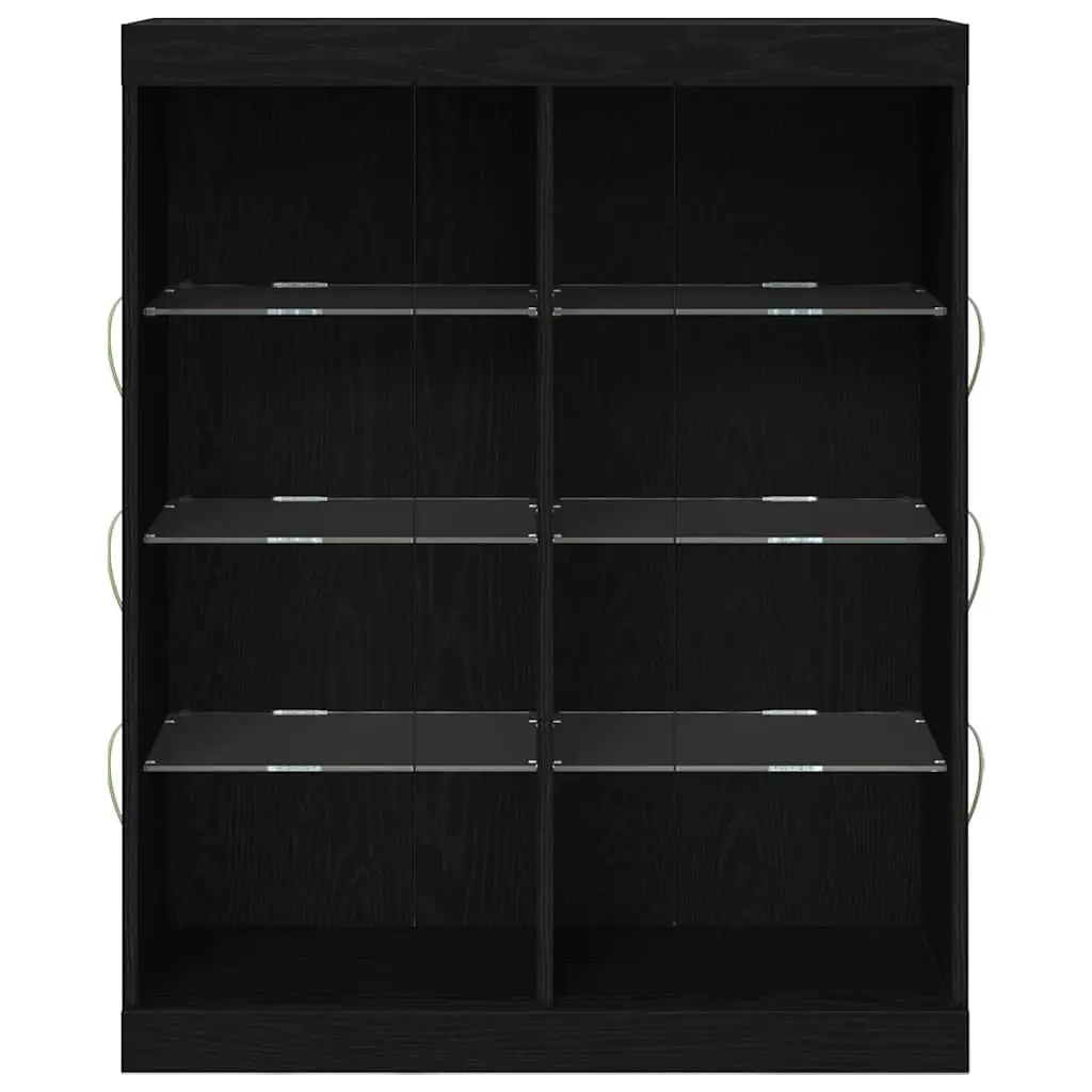LED Sideboard Modern Black Oak 81x37x100cm Engineered Wood with Glass Shelves