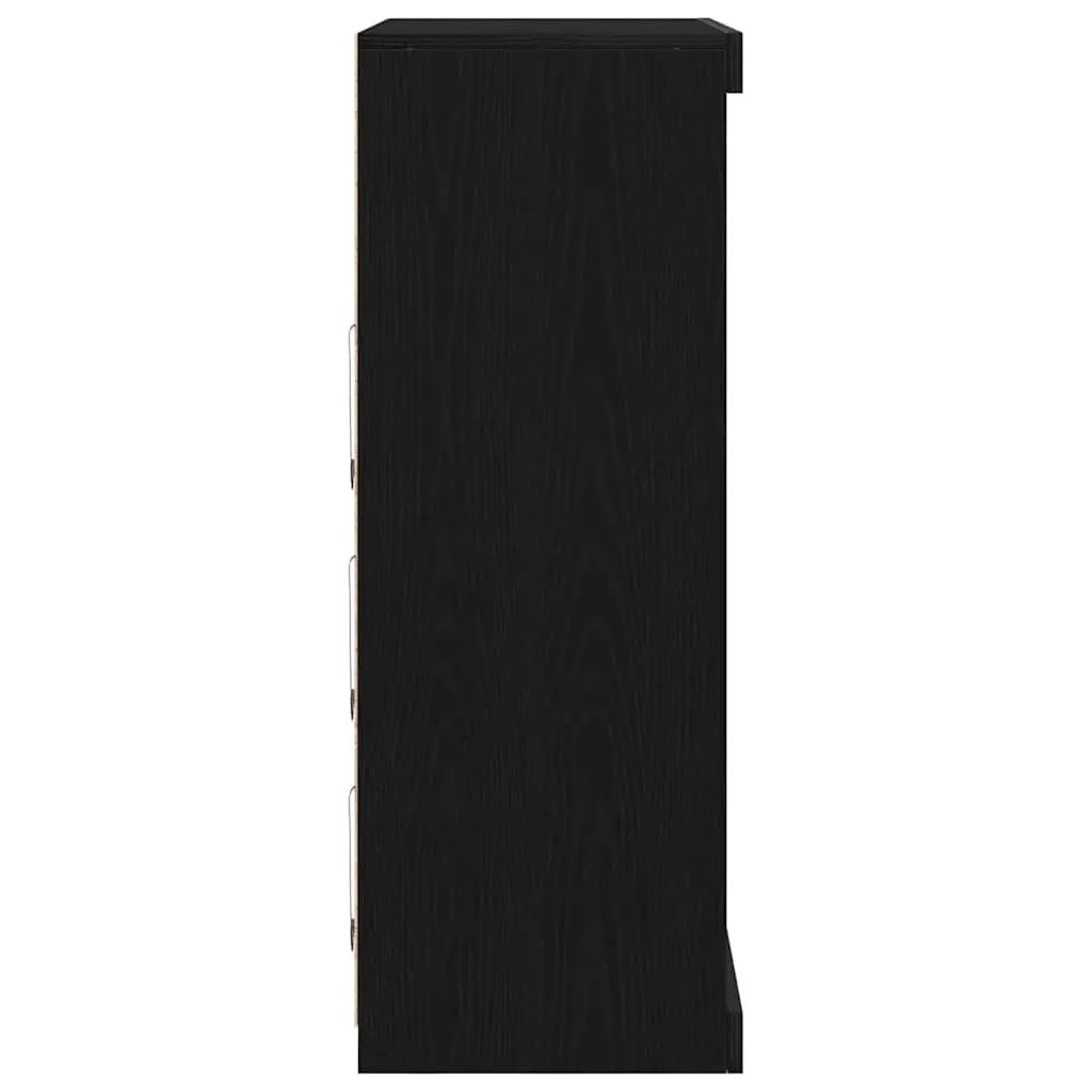 LED Sideboard Modern Black Oak 81x37x100cm Engineered Wood with Glass Shelves
