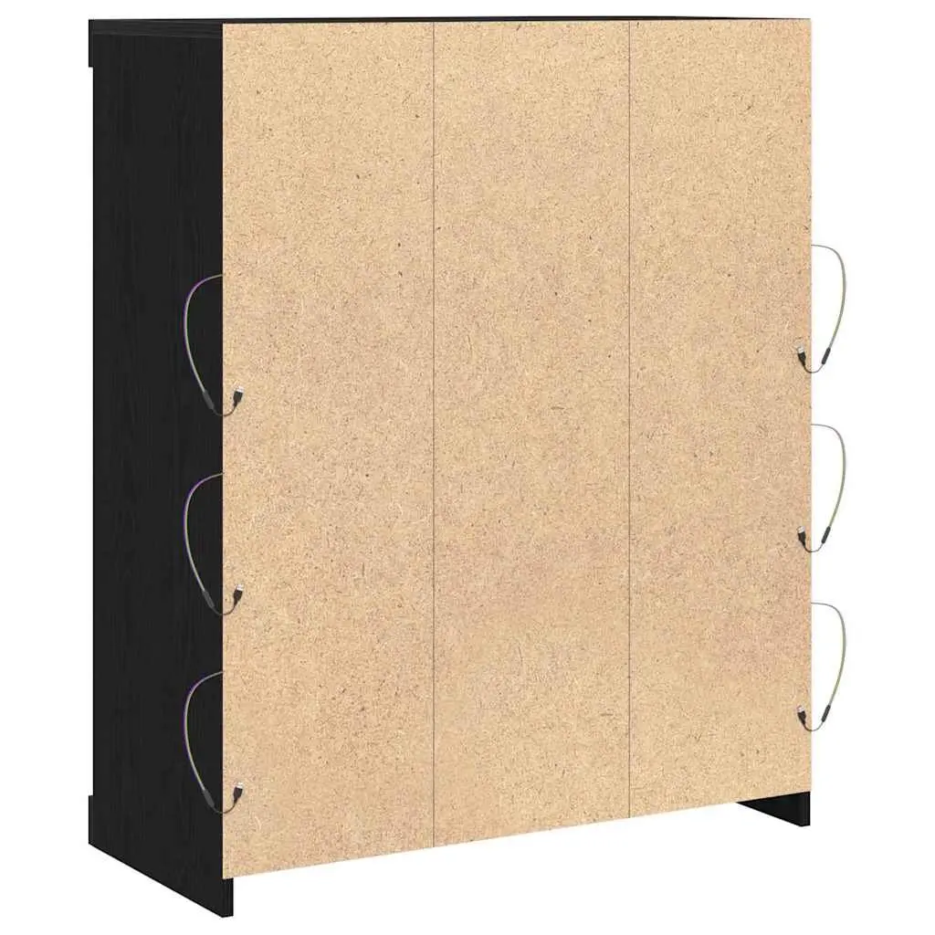 LED Sideboard Modern Black Oak 81x37x100cm Engineered Wood with Glass Shelves