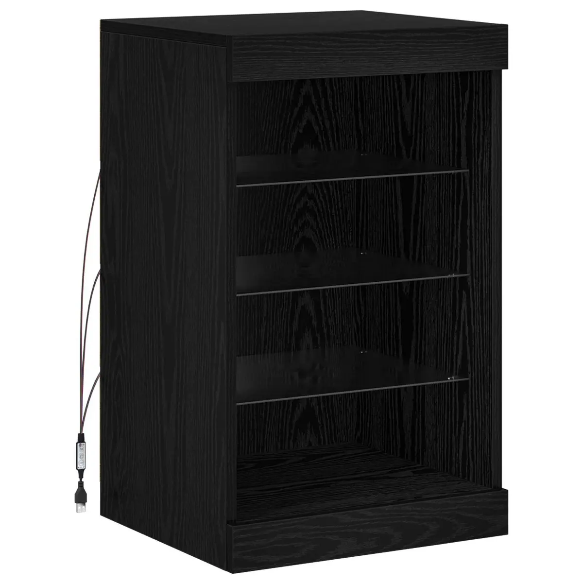 Black Oak LED Sideboard with RGB Lighting and Glass Shelves