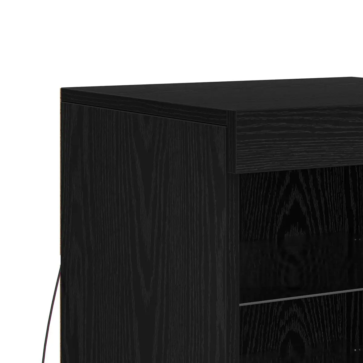 Black Oak LED Sideboard with RGB Lighting and Glass Shelves