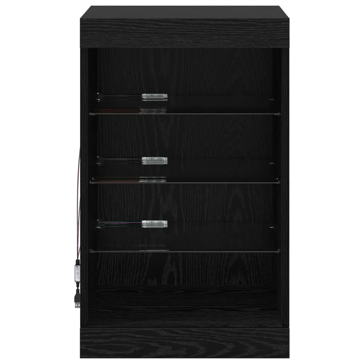 Black Oak LED Sideboard with RGB Lighting and Glass Shelves
