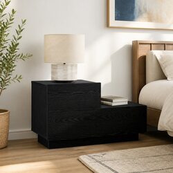 Stylish Bedside Cabinet in Black Oak with LED Lights