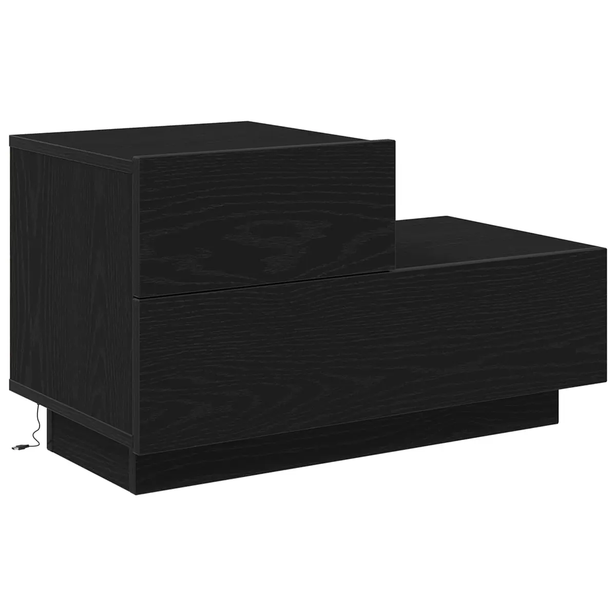Bedside Table Black Oak 70cm Engineered Wood with LED Lights USB Charging Port