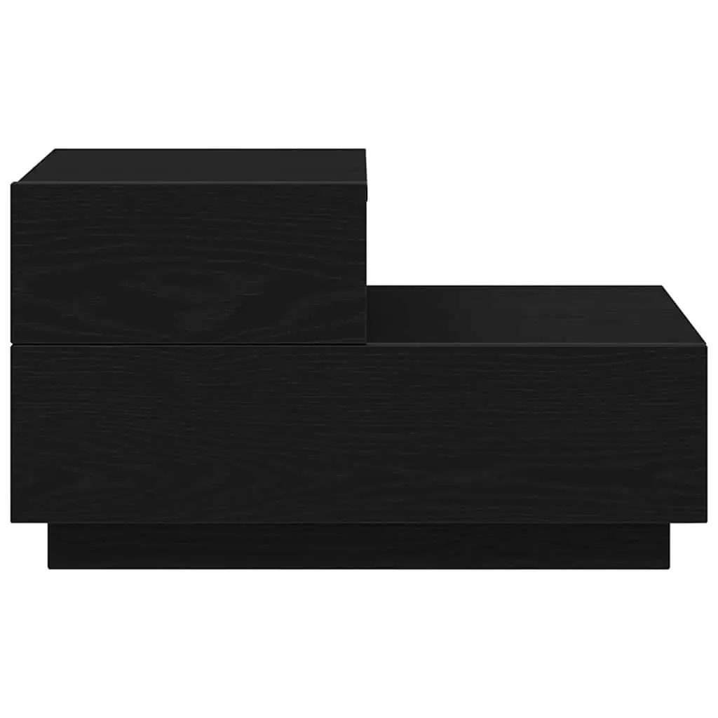 Bedside Table Black Oak 70cm Engineered Wood with LED Lights USB Charging Port