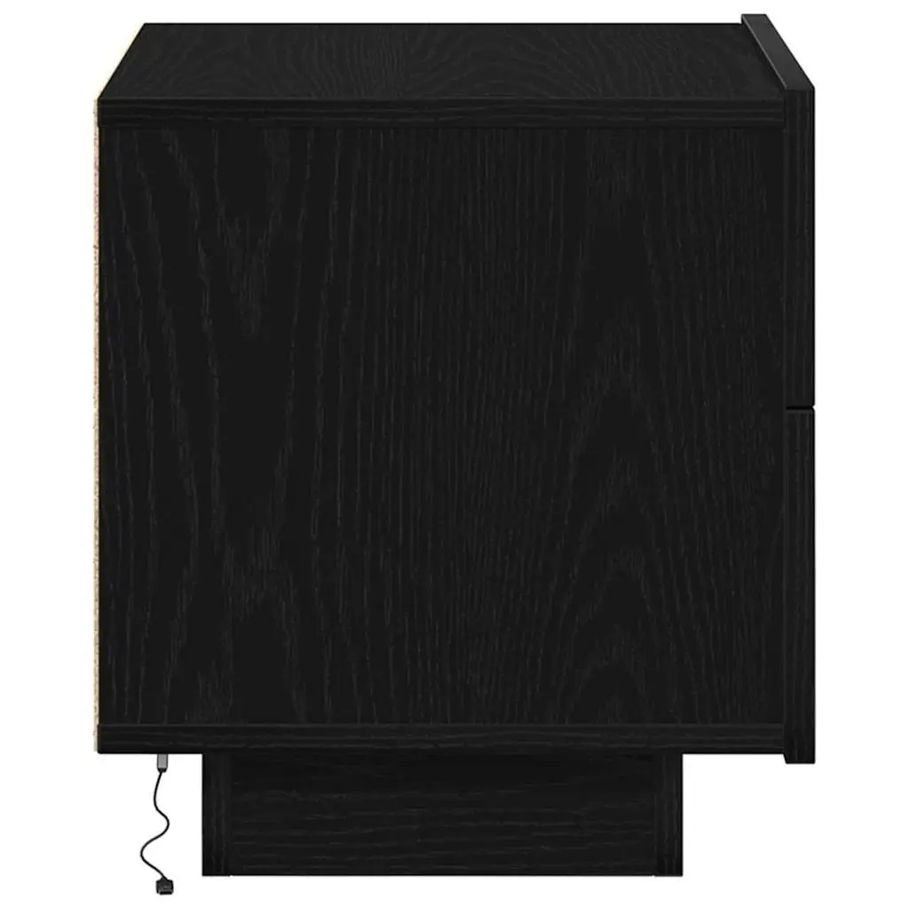 Bedside Table Black Oak 70cm Engineered Wood with LED Lights USB Charging Port