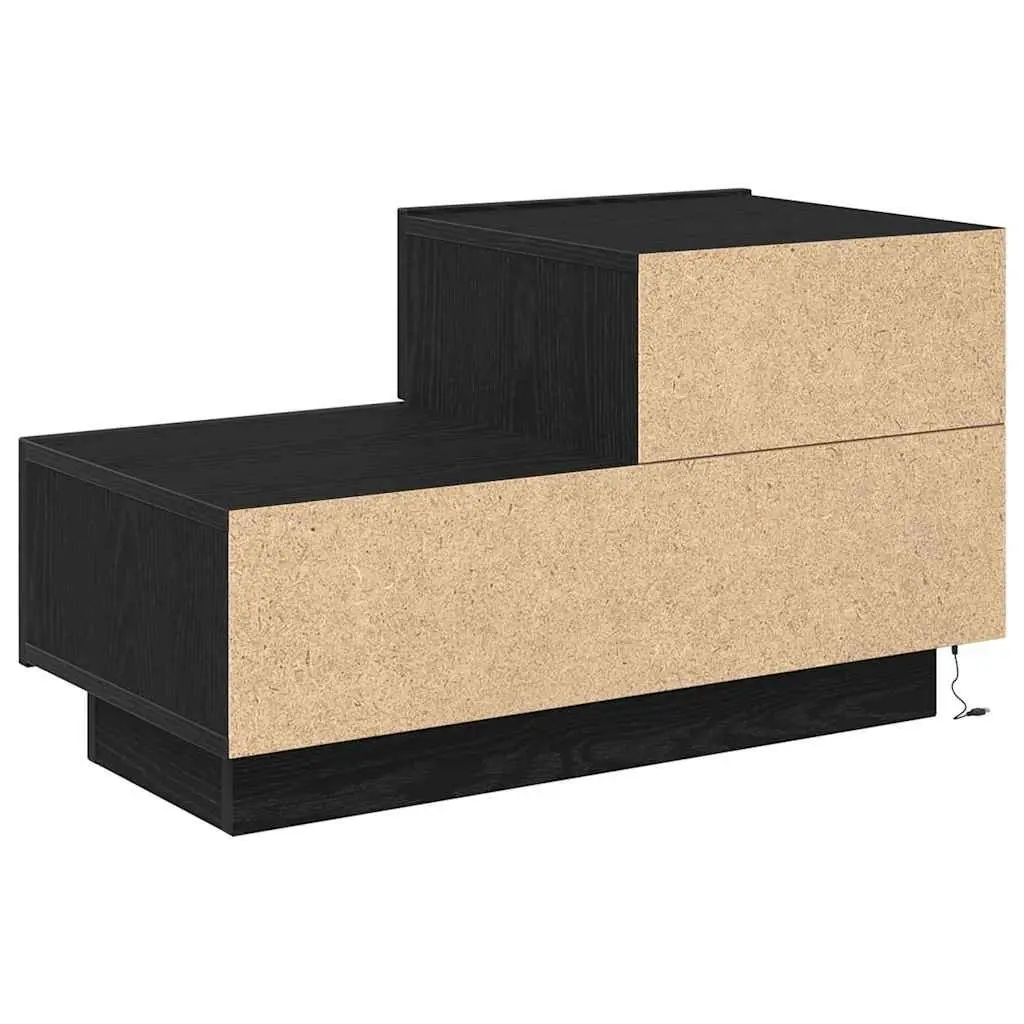 Bedside Table Black Oak 70cm Engineered Wood with LED Lights USB Charging Port