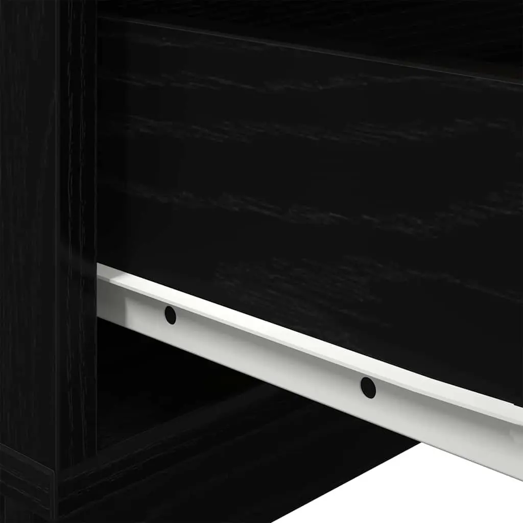 Bedside Table Black Oak 70cm Engineered Wood with LED Lights USB Charging Port