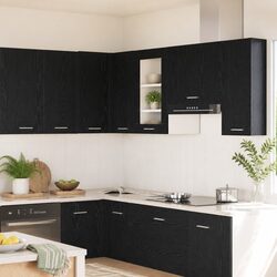 Wall-Mounted Glass Cabinet for Kitchen Storage in Black Oak