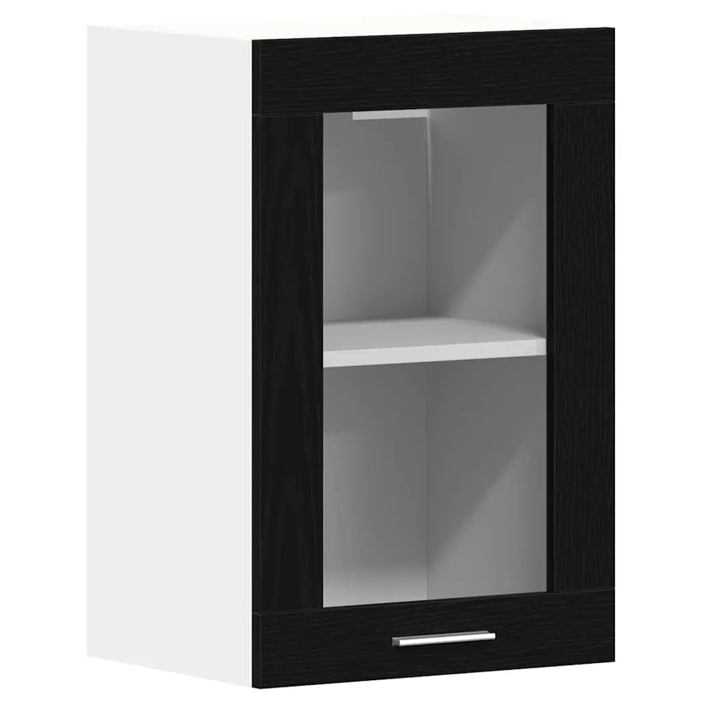 Hanging Glass Cabinet Wall-Mounted Black Oak 40x31x60cm Engineered Wood