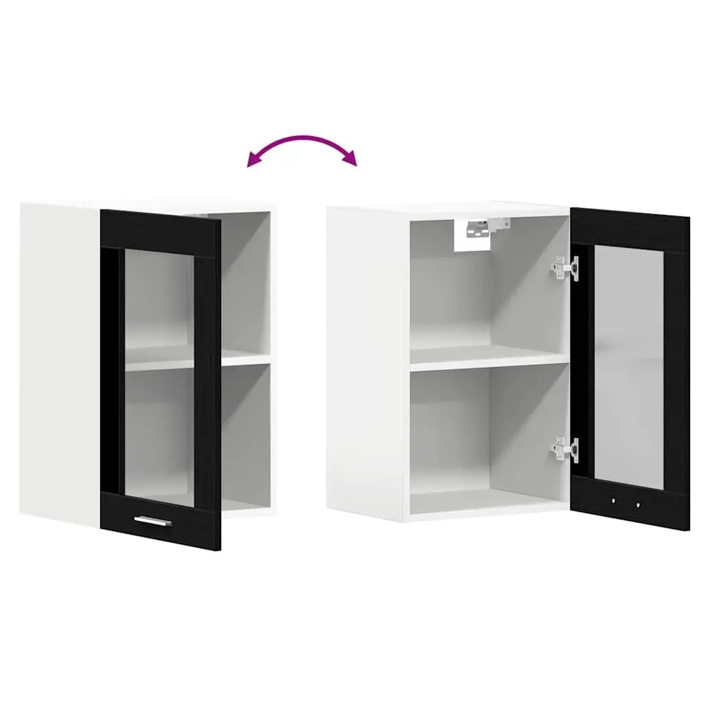 Hanging Glass Cabinet Wall-Mounted Black Oak 40x31x60cm Engineered Wood