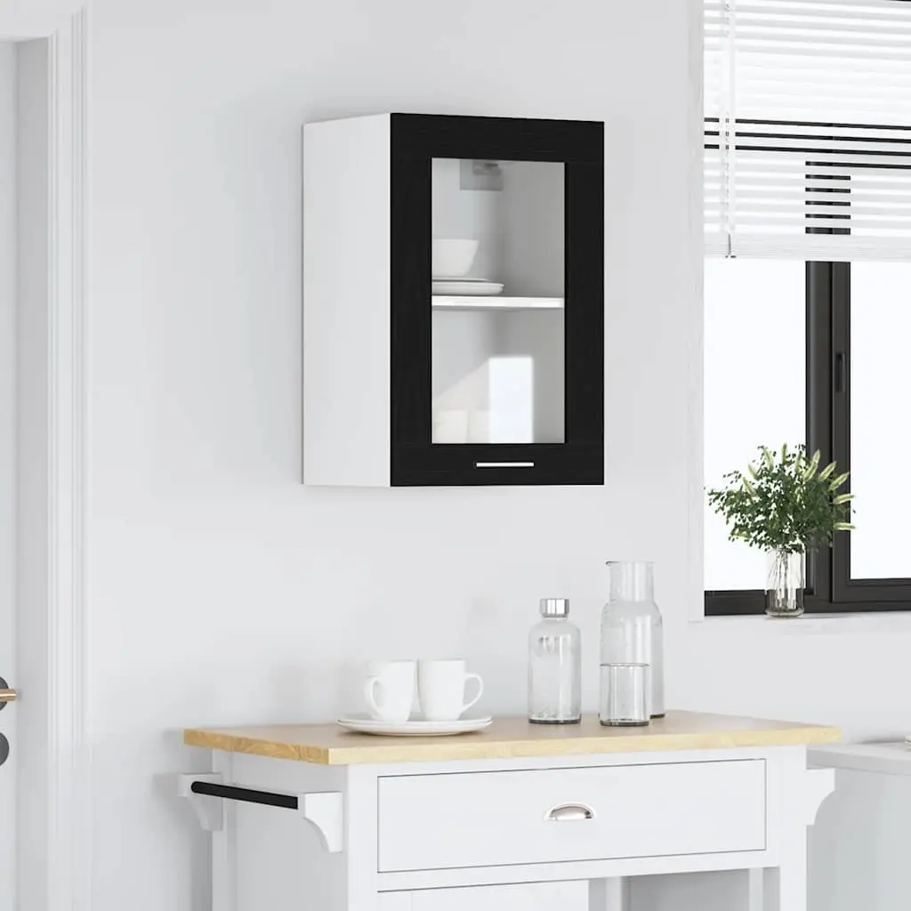 Hanging Glass Cabinet Wall-Mounted Black Oak 40x31x60cm Engineered Wood