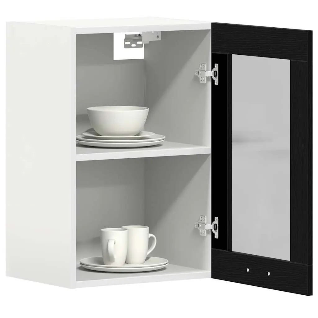 Hanging Glass Cabinet Wall-Mounted Black Oak 40x31x60cm Engineered Wood