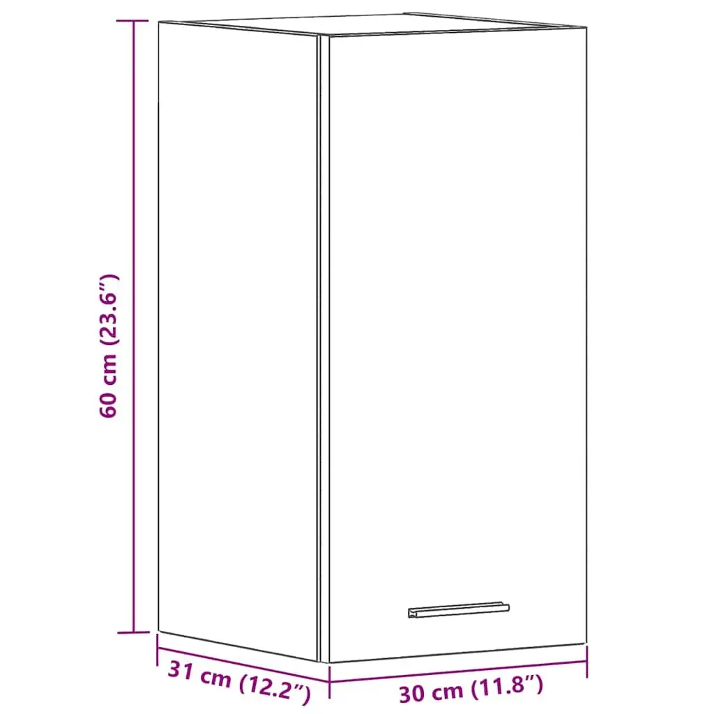 Hanging Kitchen Cabinet Wall-Mounted Storage Black Oak Engineered Wood 30W x 31D x 60H cm