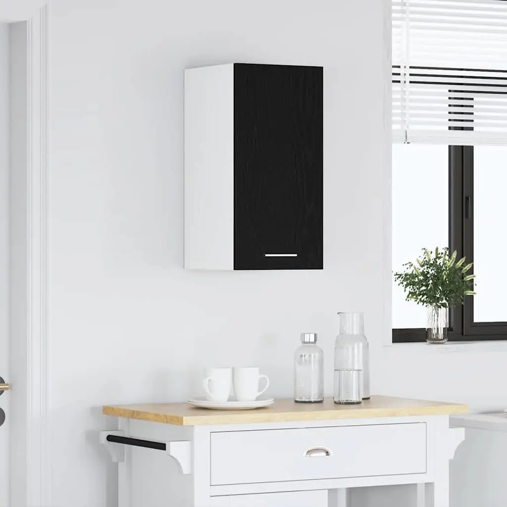 Hanging Kitchen Cabinet Wall-Mounted Storage Black Oak Engineered Wood 30W x 31D x 60H cm