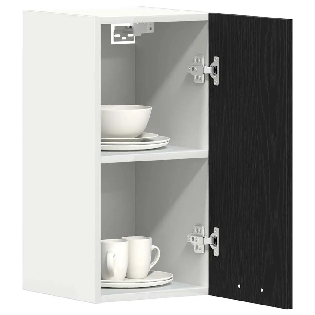 Hanging Kitchen Cabinet Wall-Mounted Storage Black Oak Engineered Wood 30W x 31D x 60H cm