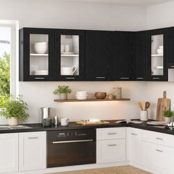 Wall-Mounted Black Oak Kitchen Storage Cabinet