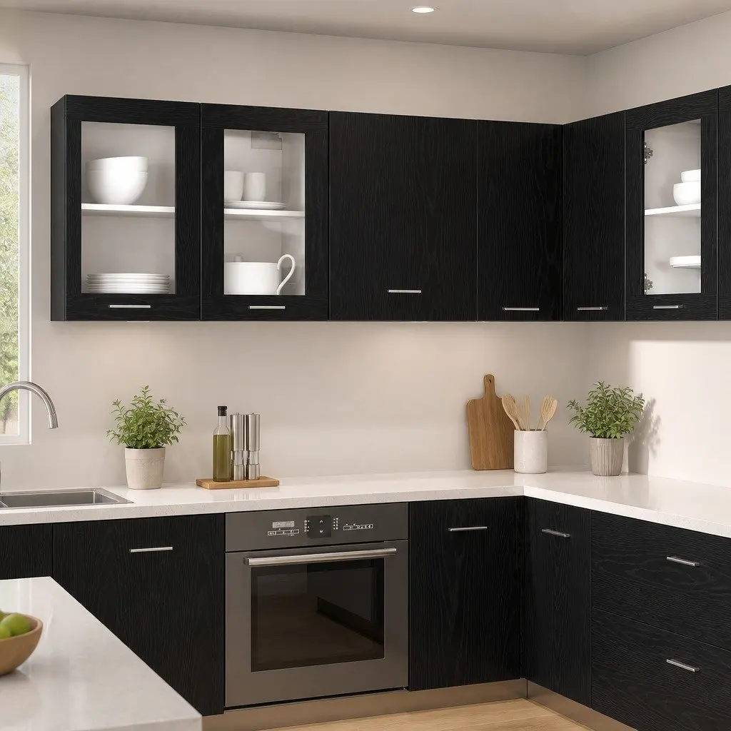 Black Oak Hanging Cabinet for Kitchen Storage